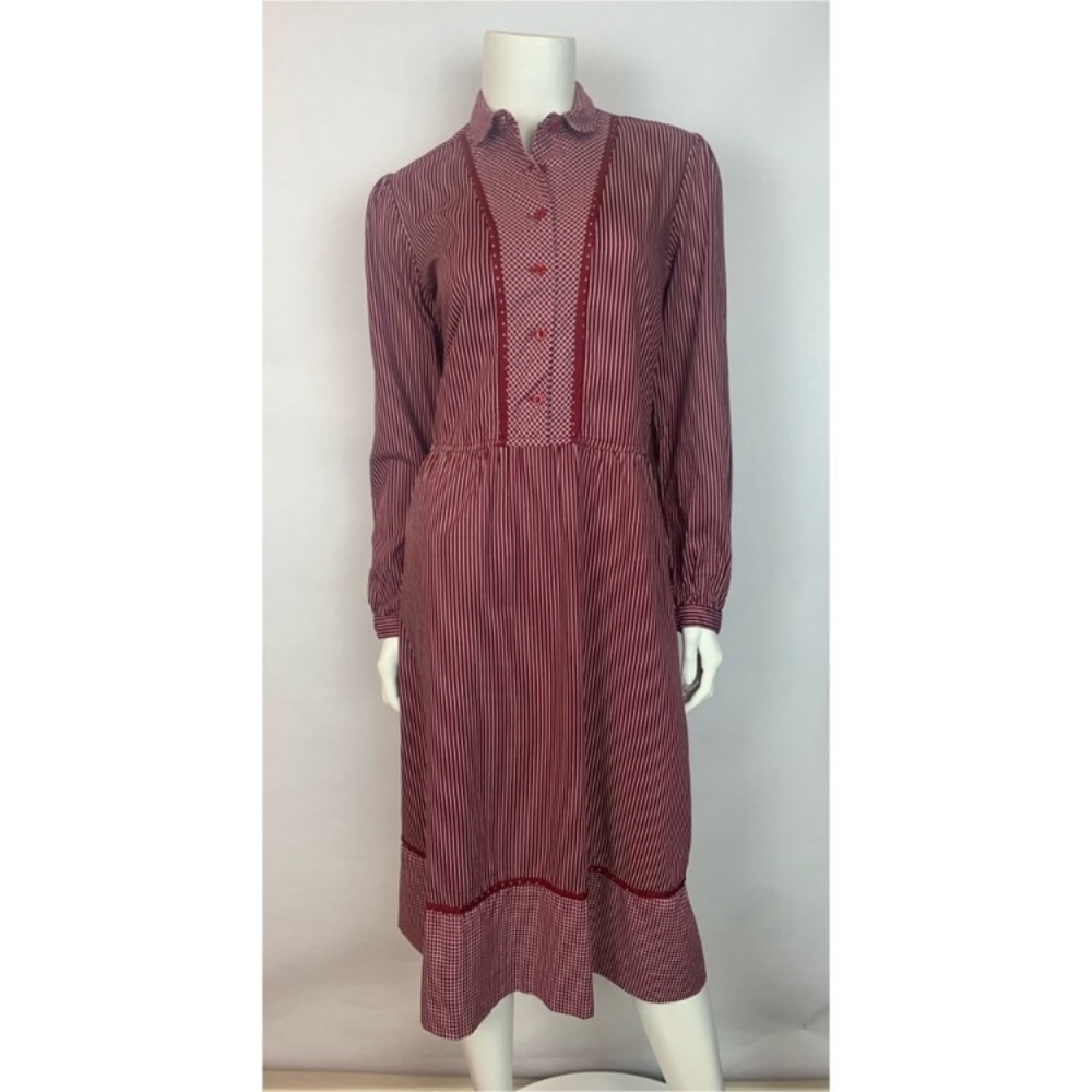 Vintage Lanz Dress Burgundy Stripe Midi Medium